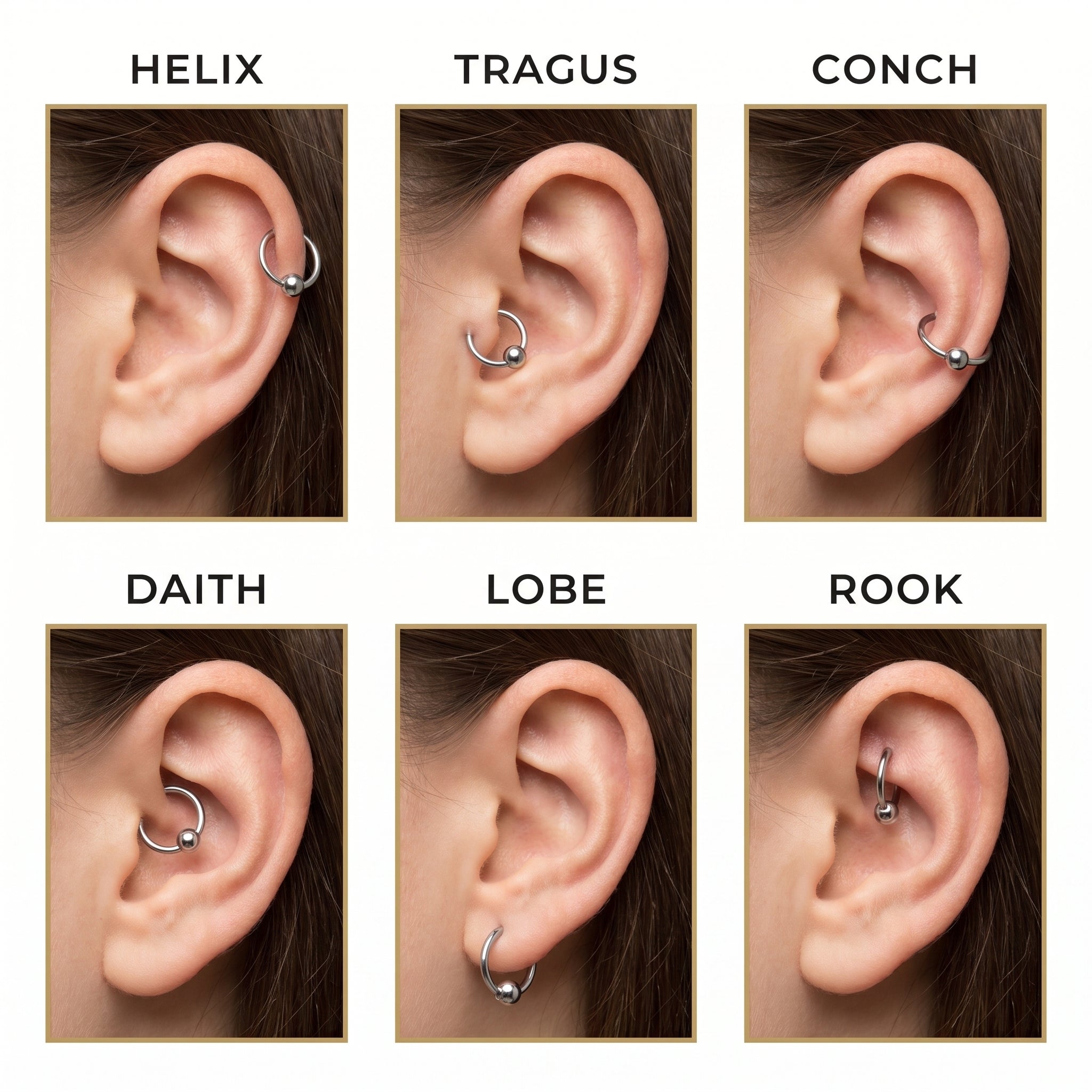 Helix piercing on upper outer ear cartilage
