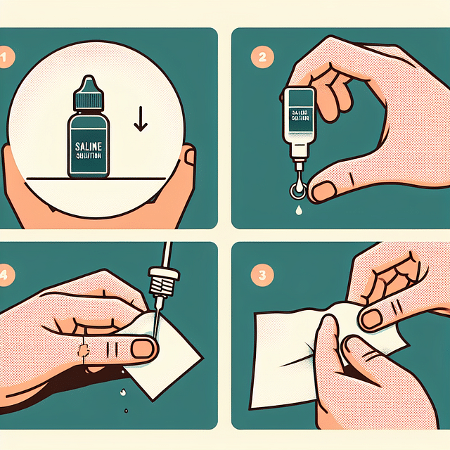 applying saline solution to dydoe piercing with gauze