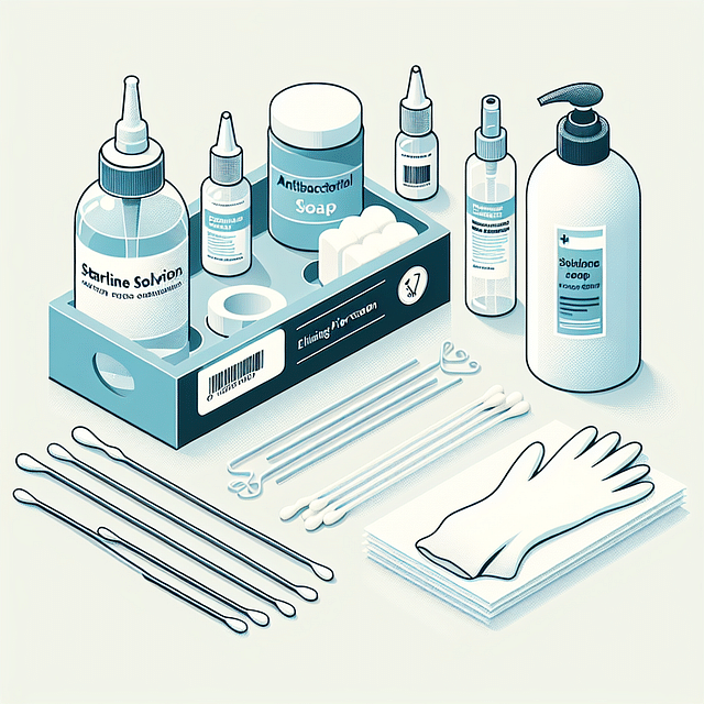 piercing cleaning supplies laid out