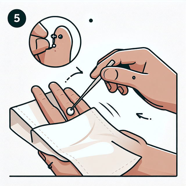 patting dydoe piercing dry with paper towel