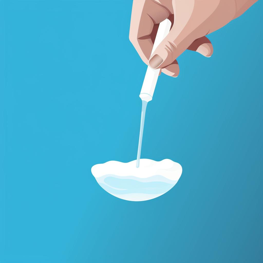 A cotton swab being dipped into a saline solution.