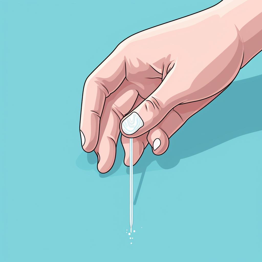 Hand holding a cotton swab soaked in saline solution, cleaning a piercing.