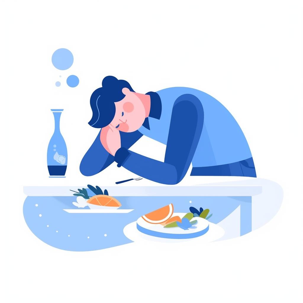 Person eating a healthy meal, drinking water, and sleeping